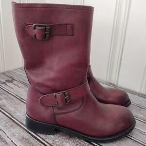 Hardy | Dark Cherry Leather Moto Buckle Boots Made in Mexico Women's 6.5 QUALITY
